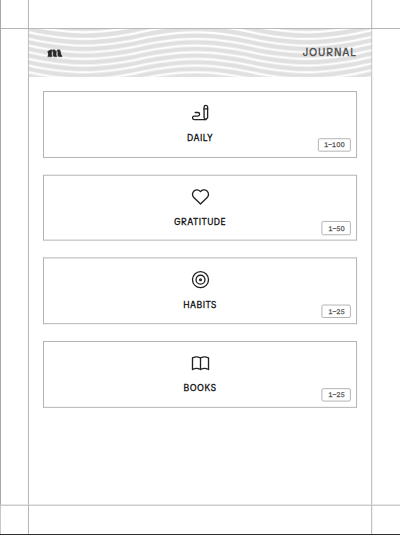 Contents page of the Journal setup