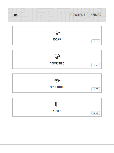 Contents page of the Project planner setup