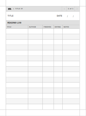 Reading Log page