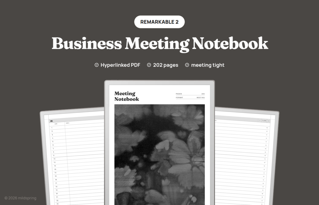 Business Meeting Notebook for reMarkable on Hyperlinked PDF Templates for reMarkable