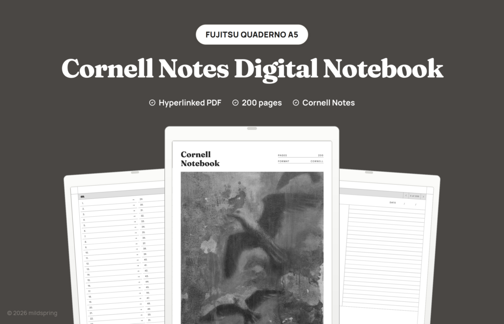 Cornell Notes Digital Notebook for Quaderno on Hyperlinked PDF Templates for Fujitsu Quaderno