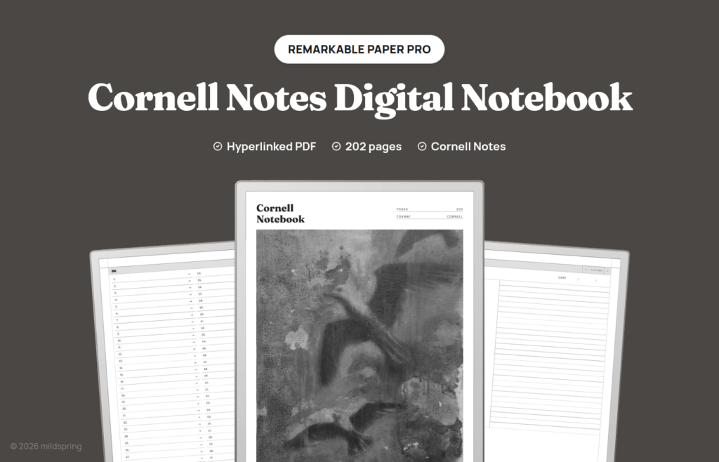 Cornell Notes Digital Notebook for reMarkable on Hyperlinked PDF Templates for reMarkable