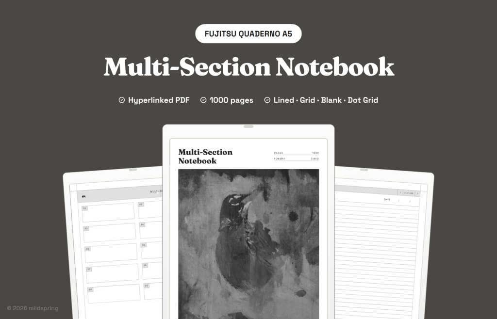 Multi-Section Notebook for Quaderno on Hyperlinked PDF Templates for Fujitsu Quaderno