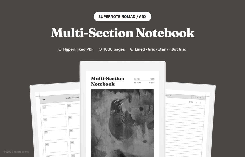 Multi-Section Notebook for Supernote on Hyperlinked PDF Templates for Supernote