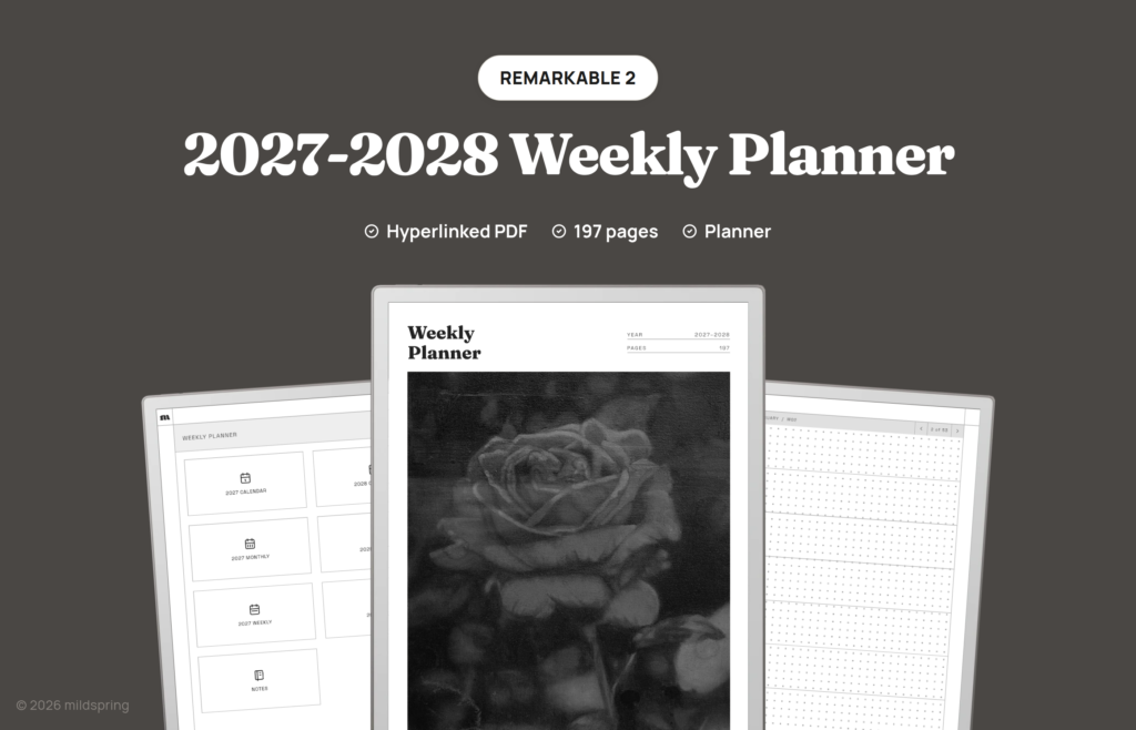 2027-2028 Weekly Planner for reMarkable on Hyperlinked PDF Templates for reMarkable