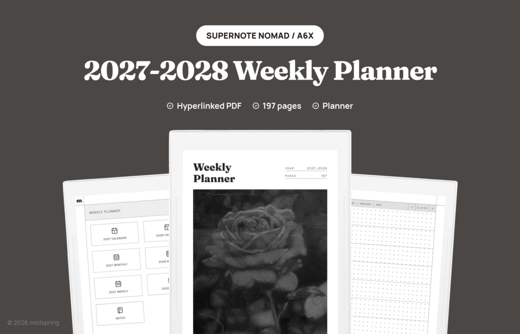 2027-2028 Weekly Planner for Supernote on Hyperlinked PDF Templates for Supernote