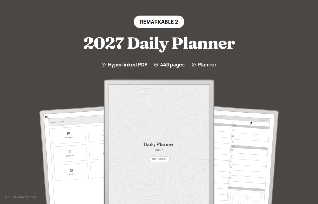 2027 Daily Planner for reMarkable on Hyperlinked PDF Templates for reMarkable