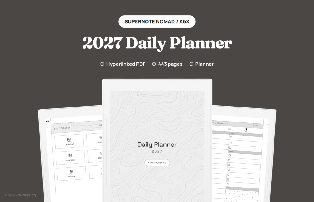 2027 Daily Planner for Supernote on Hyperlinked PDF Templates for Supernote