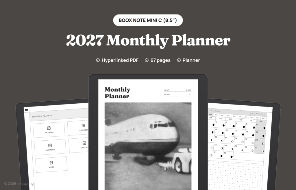 2027 Monthly Planner for BOOX