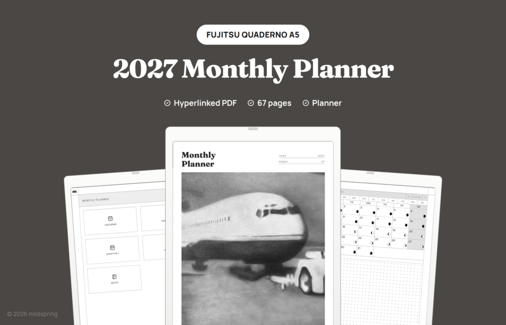 2027 Monthly Planner for Quaderno on Hyperlinked PDF Templates for Fujitsu Quaderno