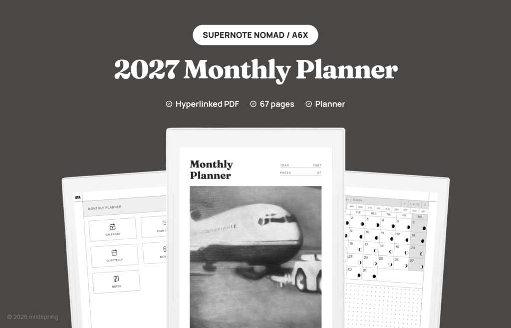 2027 Monthly Planner for Supernote on Hyperlinked PDF Templates for Supernote