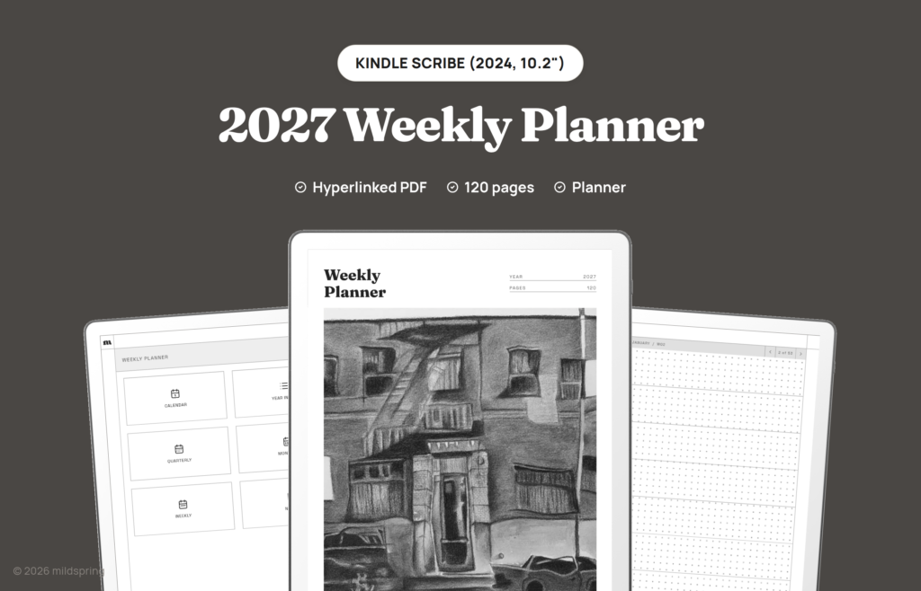 2027 Weekly Planner for Kindle Scribe on Kindle Scribe