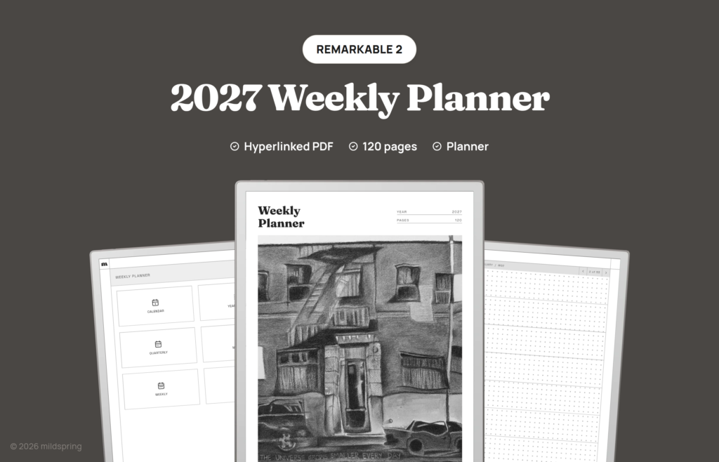2027 Weekly Planner for reMarkable on Hyperlinked PDF Templates for reMarkable