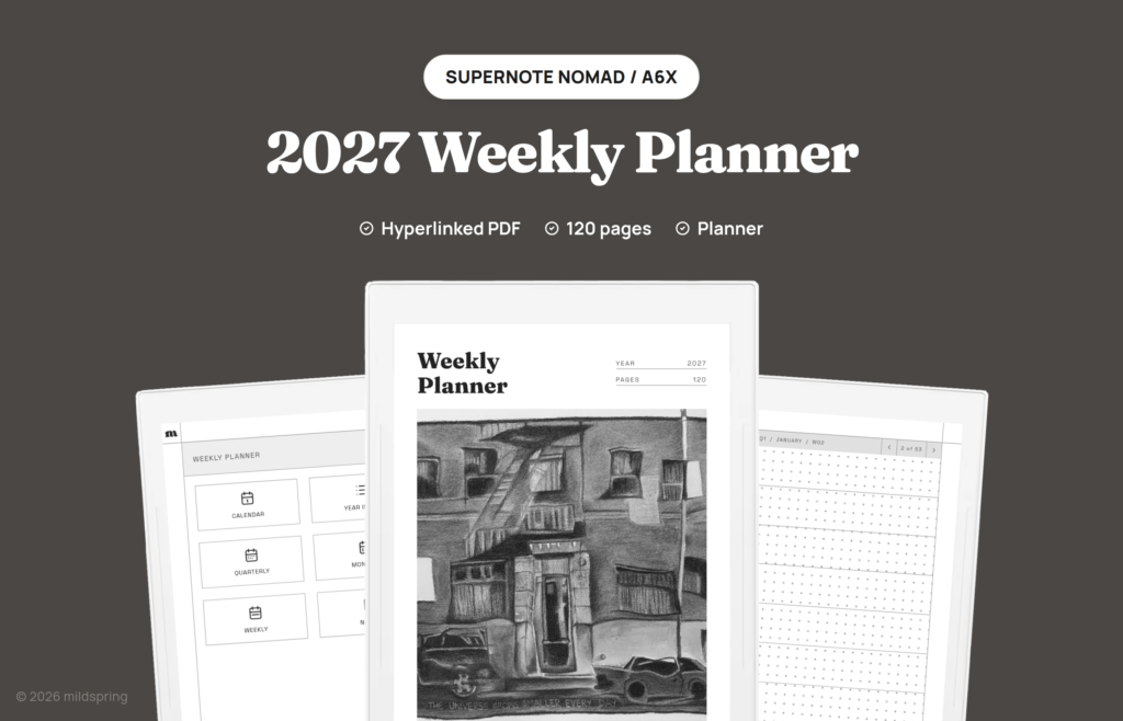 2027 Weekly Planner for Supernote on Hyperlinked PDF Templates for Supernote
