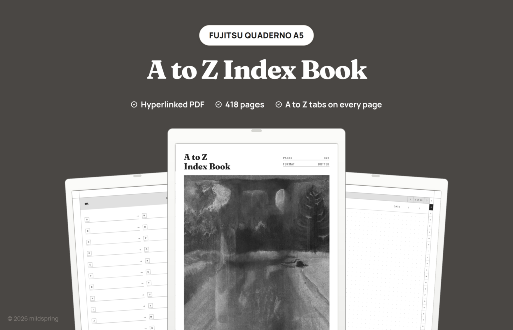 A to Z Index Book for Quaderno on Hyperlinked PDF Templates for Fujitsu Quaderno
