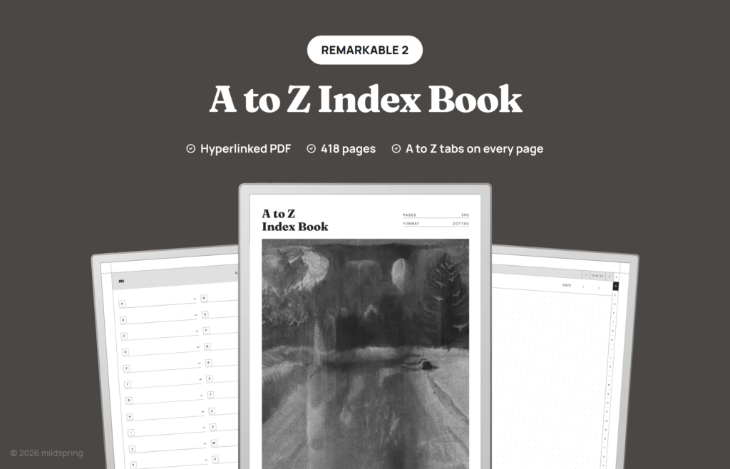 A to Z Index Book for reMarkable on Hyperlinked PDF Templates for reMarkable
