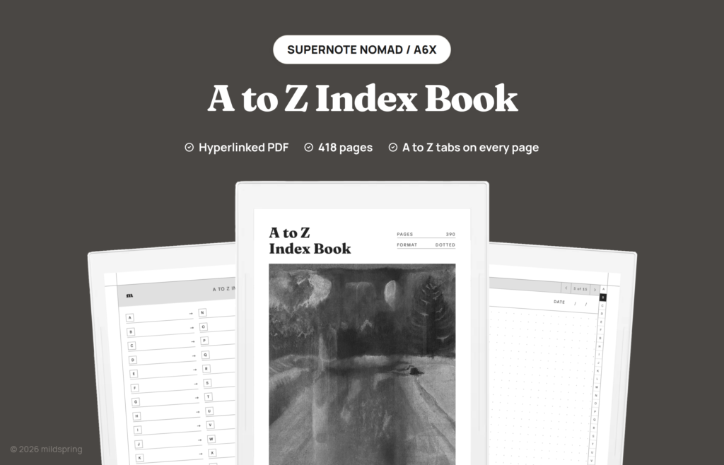 A to Z Index Book for Supernote on Hyperlinked PDF Templates for Supernote