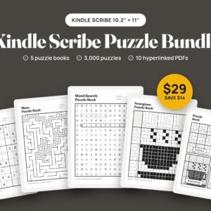 Kindle Scribe Puzzle Bundle: five puzzle books, 3,000 puzzles, 10 hyperlinked PDFs