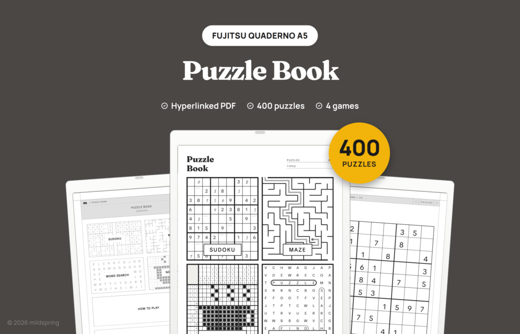 Puzzle Book for Quaderno on Hyperlinked PDF Templates for Fujitsu Quaderno