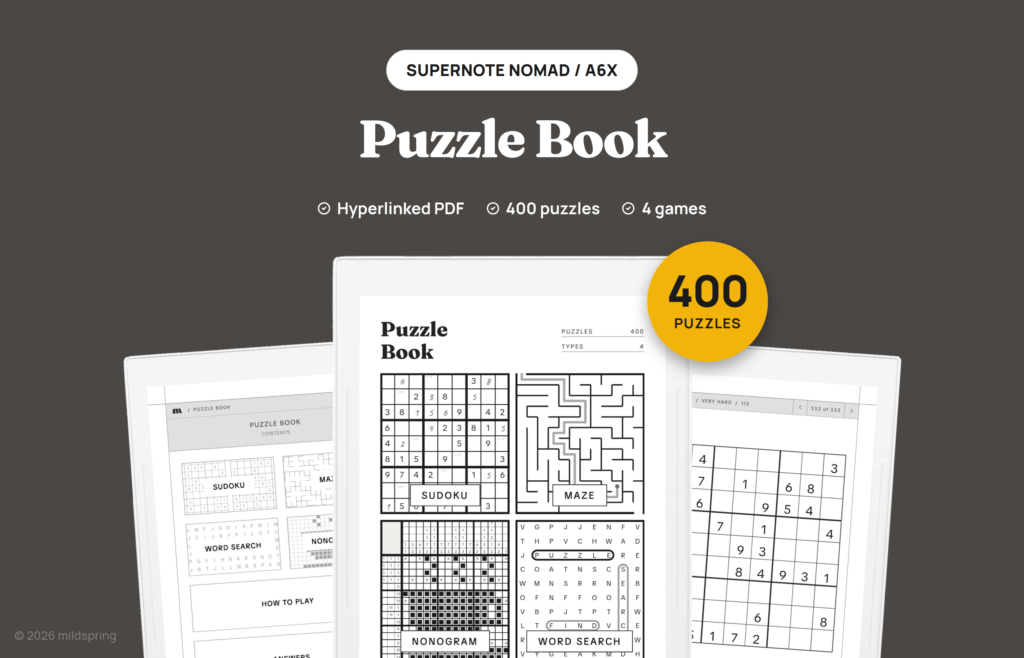 Puzzle Book for Supernote on Hyperlinked PDF Templates for Supernote