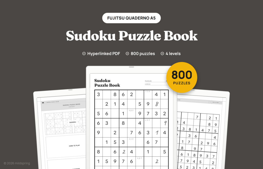 Sudoku Puzzle Book for Quaderno on Hyperlinked PDF Templates for Fujitsu Quaderno