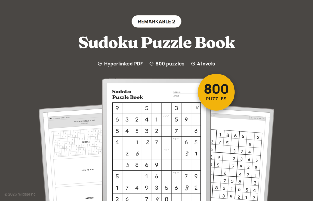 Sudoku Puzzle Book for reMarkable on Hyperlinked PDF Templates for reMarkable