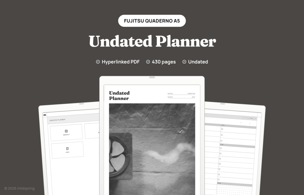 Undated Planner for Quaderno on Hyperlinked PDF Templates for Fujitsu Quaderno