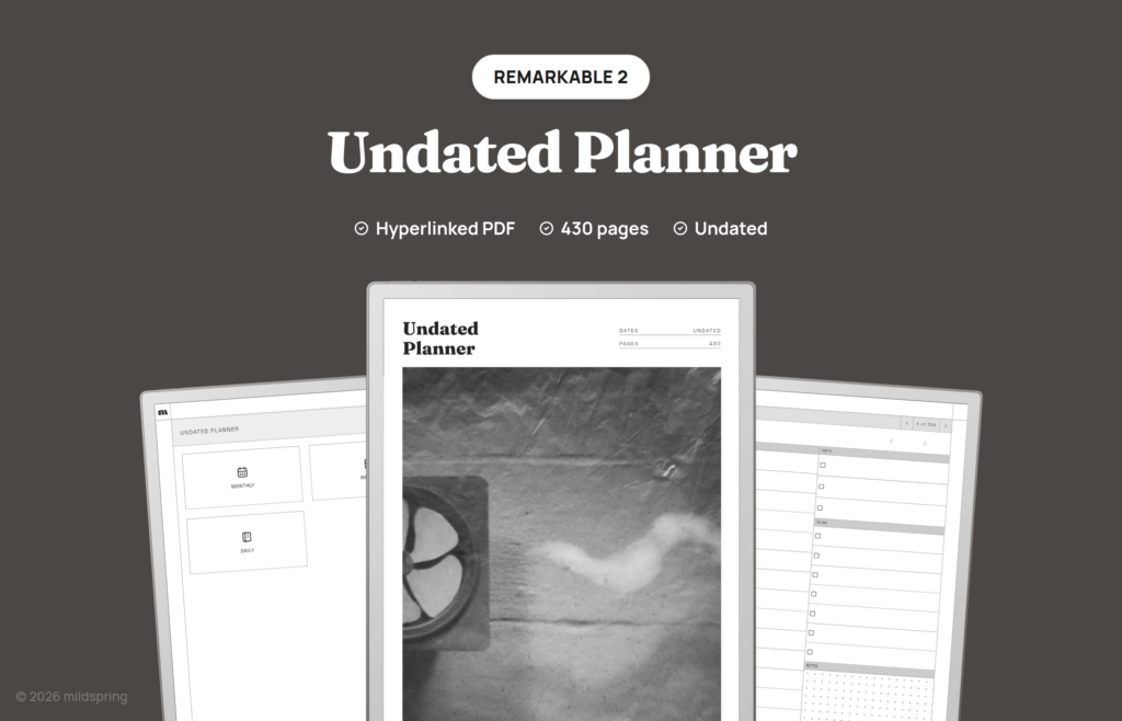 Undated Planner for reMarkable on Hyperlinked PDF Templates for reMarkable