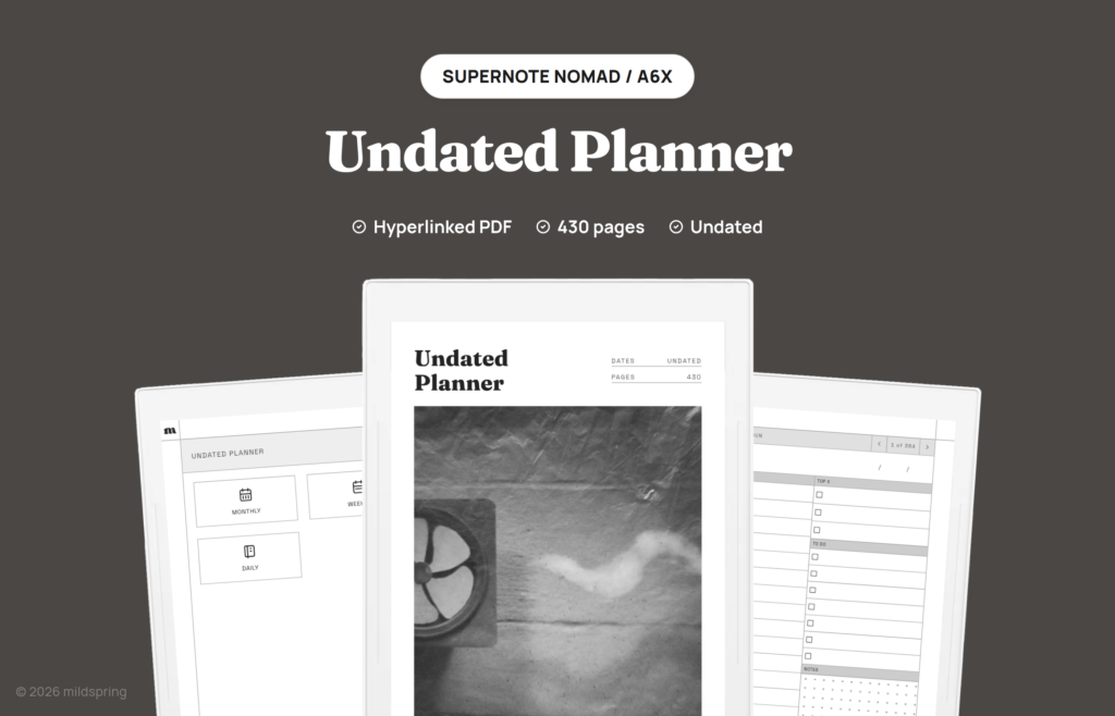 Undated Planner for Supernote on Hyperlinked PDF Templates for Supernote