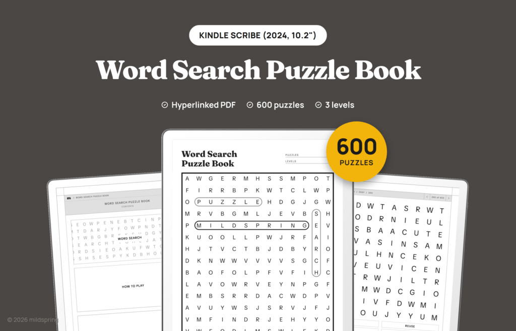 Word Search Puzzle Book for Kindle Scribe on Kindle Scribe