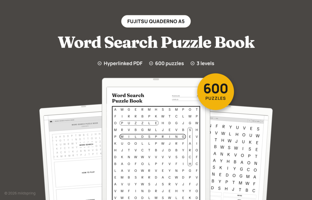 Word Search Puzzle Book for Quaderno on Hyperlinked PDF Templates for Fujitsu Quaderno